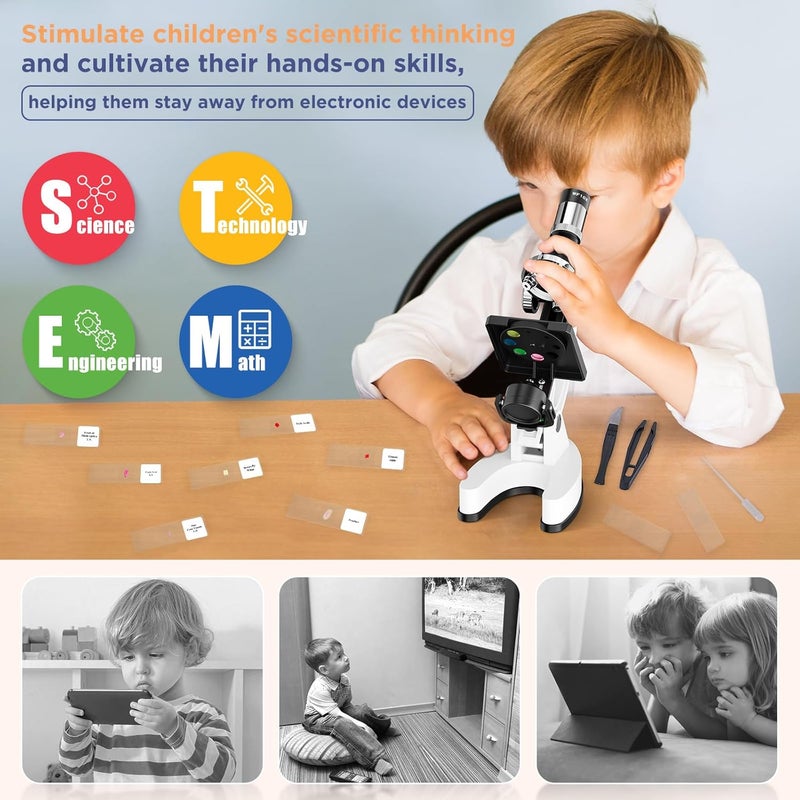 MAXLAPTER 100X-1200X Kids Microscope Kit for Children: Compound Microscope for Kid STEM Biology Discovery - Science Experiments Microscopio Set with Metal Frame, Carrying Box Educational Gift for Child 8-12 - Image 3